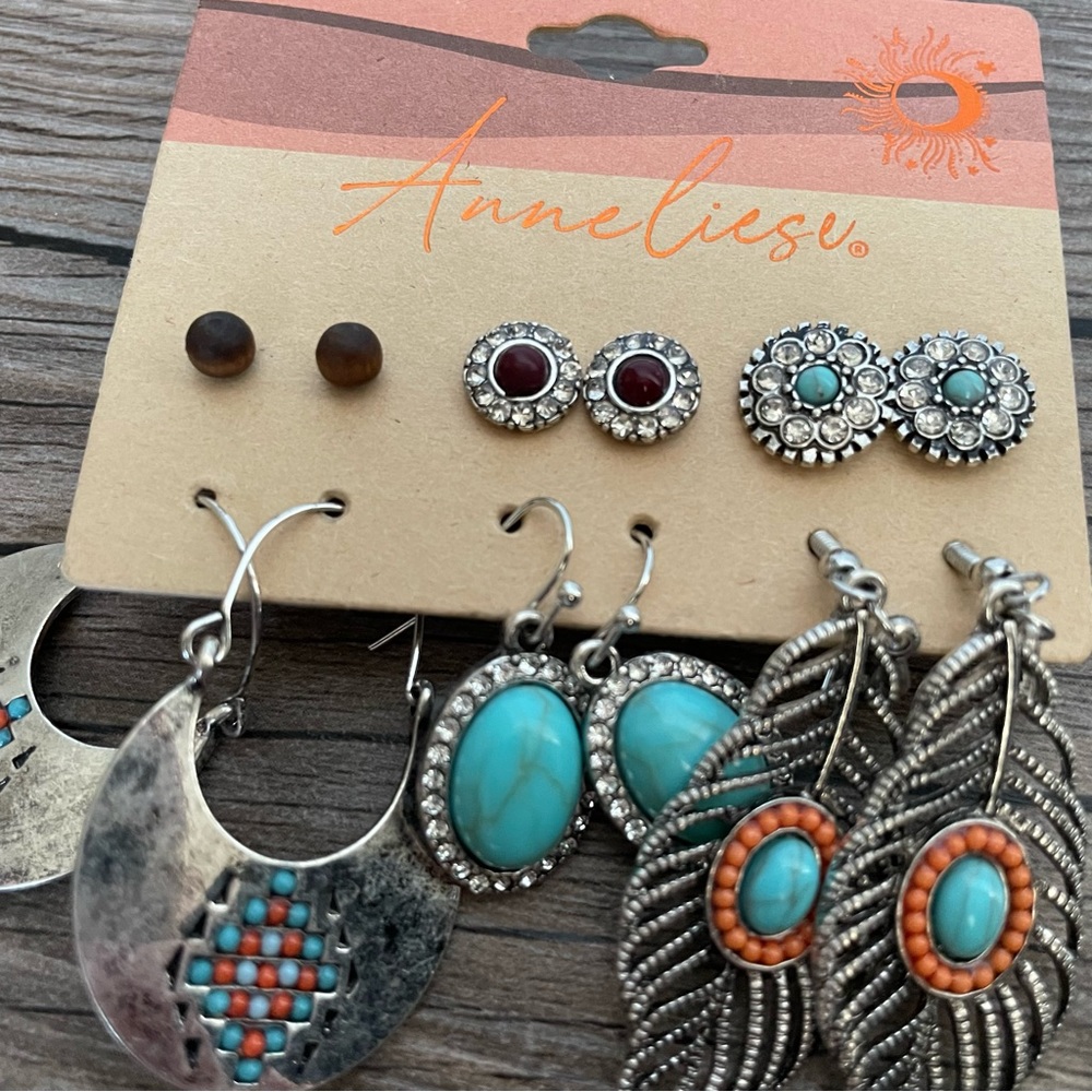 NWT Annliese Western Silver Turquoise Earrings